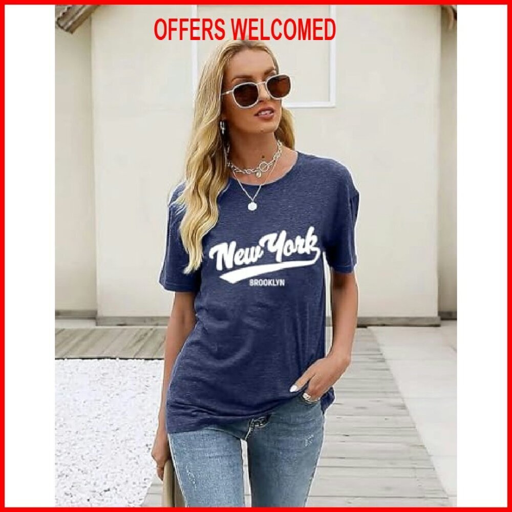 Loose Fit Poly-Cotton Tee Short Sleeve Crew Neck Casual Top - Picture 2 of 5